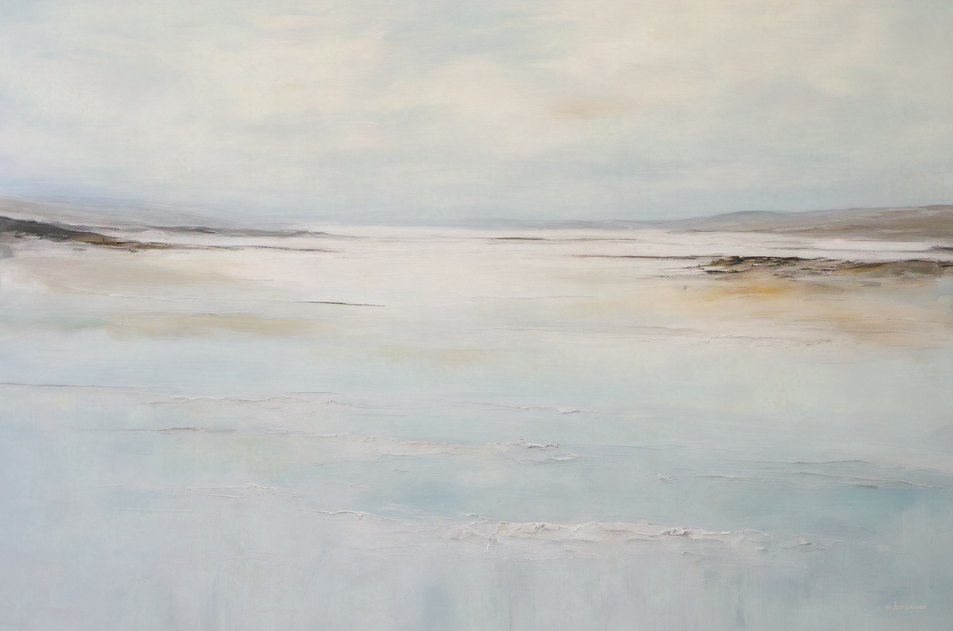 Abstract art with horizontal brush strokes in soft colors