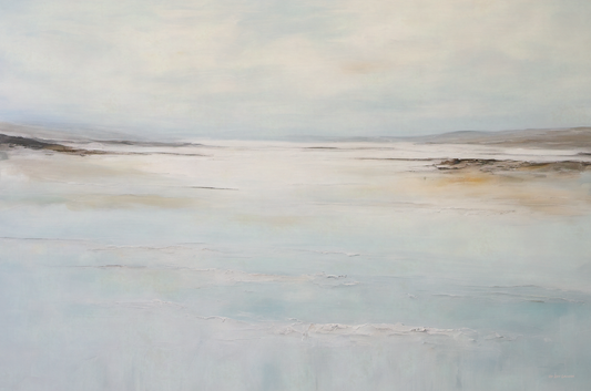 Abstract art with horizontal brush strokes in soft colors