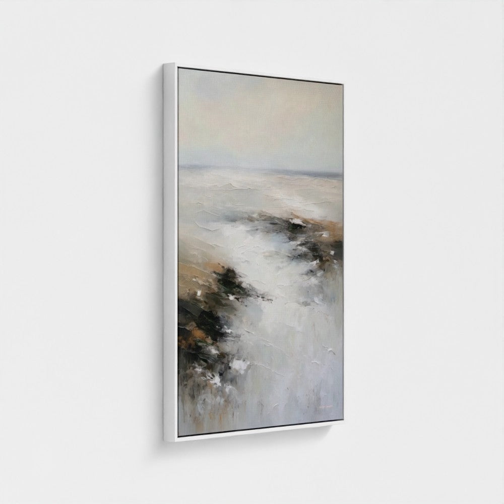 Abstract painting with earthy tones on a white background