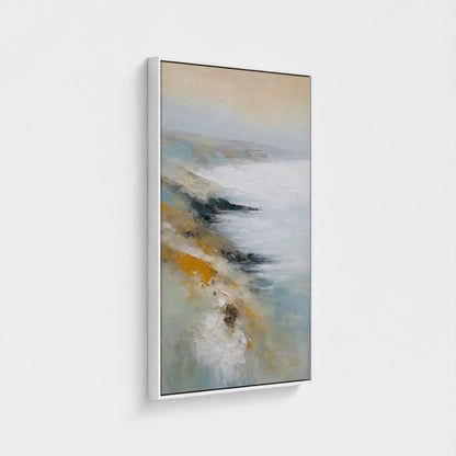 Abstract painting with earthy tones on a white background