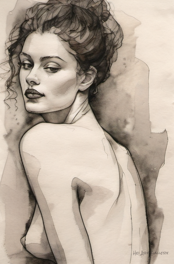 Artistic depiction of a nude figure with a soft focus background