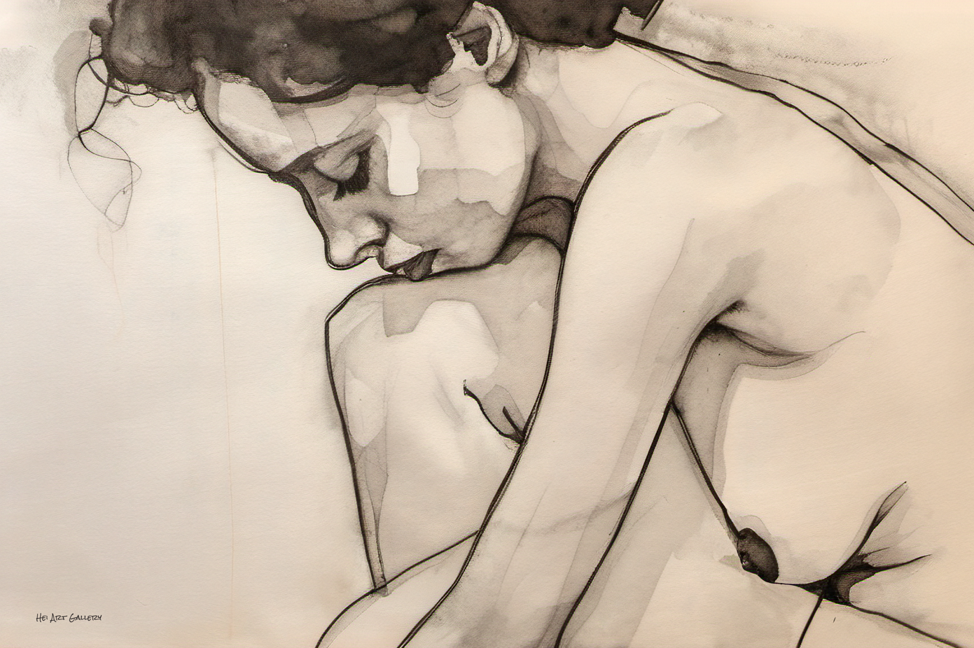 Artistic depiction of a nude figure with a soft, blurred background