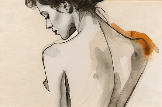 Artistic depiction of a nude figure with a focus on the shoulder and neck area.