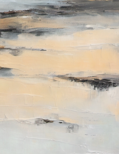 Abstract art with beige, black, and gray brush strokes