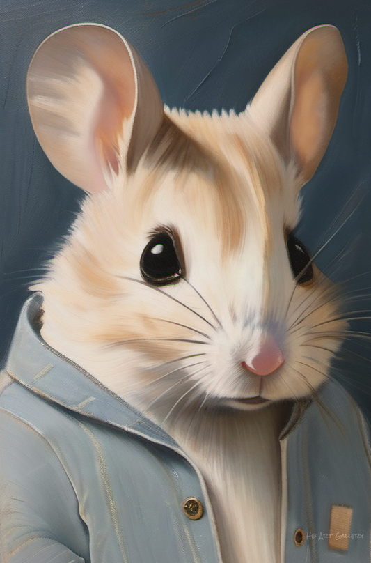 Illustration of a mouse wearing a jacket on a dark background