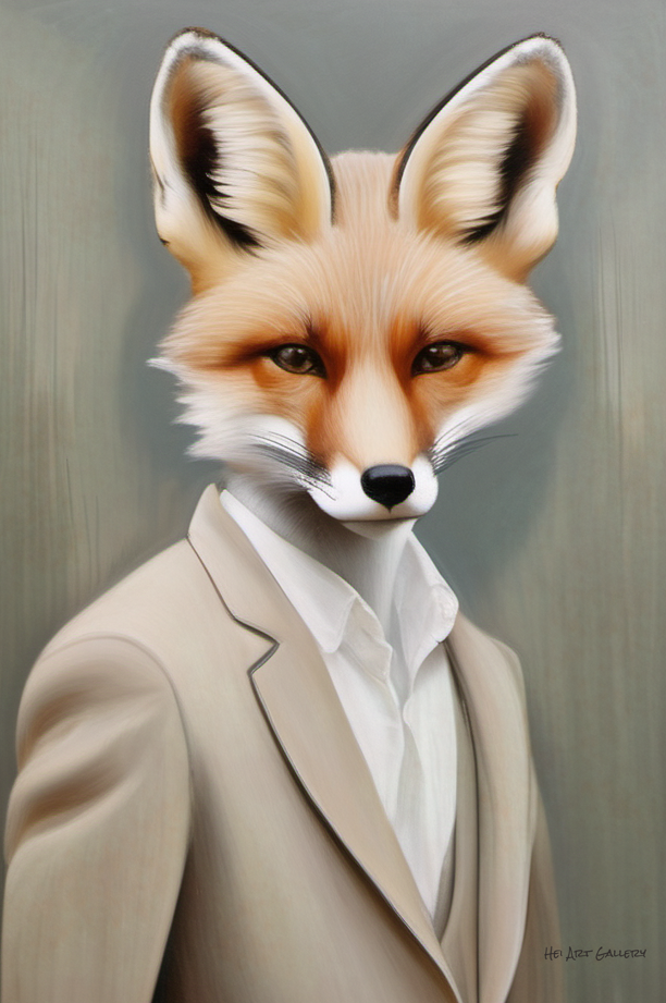 Fox wearing a suit with a neutral background