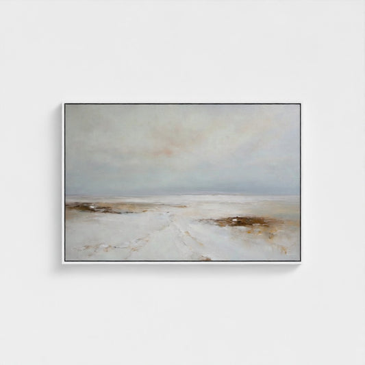 Abstract landscape painting on a white wall