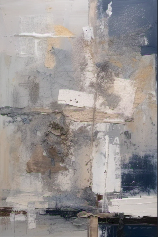 Abstract art piece with a cross-like shape in neutral colors