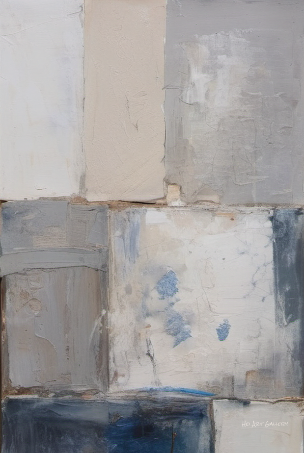 Abstract art piece with textured brush strokes in neutral colors