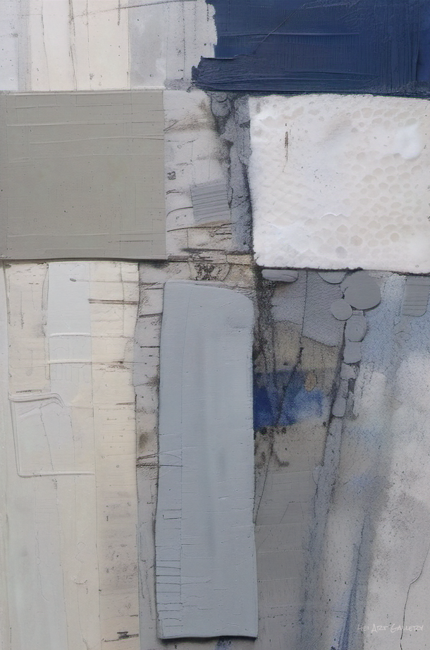 Abstract art with various textured shapes and colors