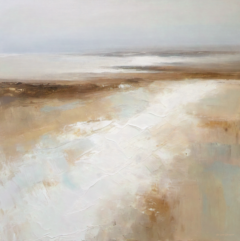 Abstract art with beige and brown tones on a textured surface