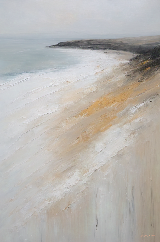 Abstract painting with soft, blended colors on a neutral background