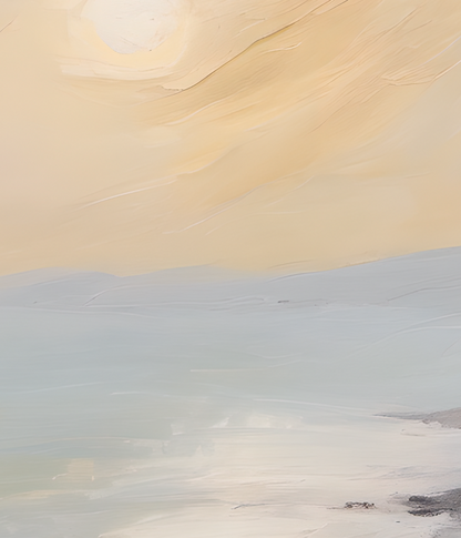 Abstract art with wavy beige and light blue patterns