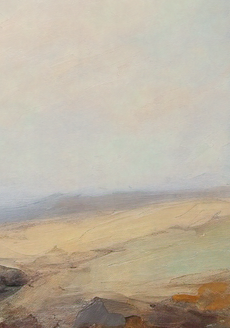 Abstract landscape painting with soft, pastel colors