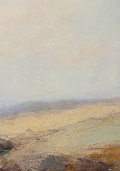 Abstract landscape painting with soft, pastel colors