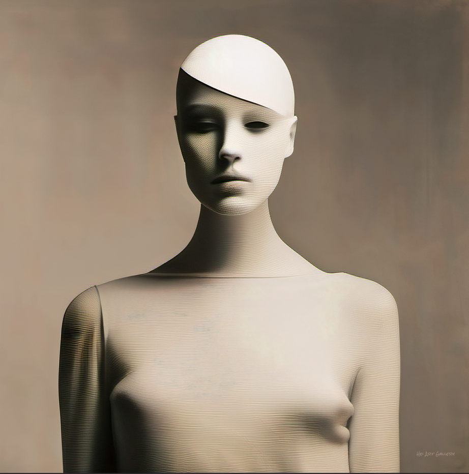 Mannequin with a plain face against a neutral background