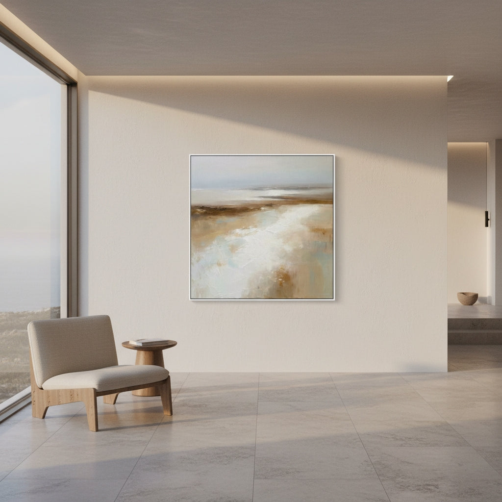 Modern interior with a chair and abstract painting on a wall