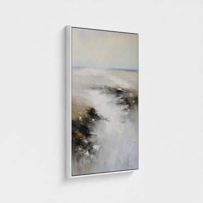 Abstract painting with earthy tones on a white background