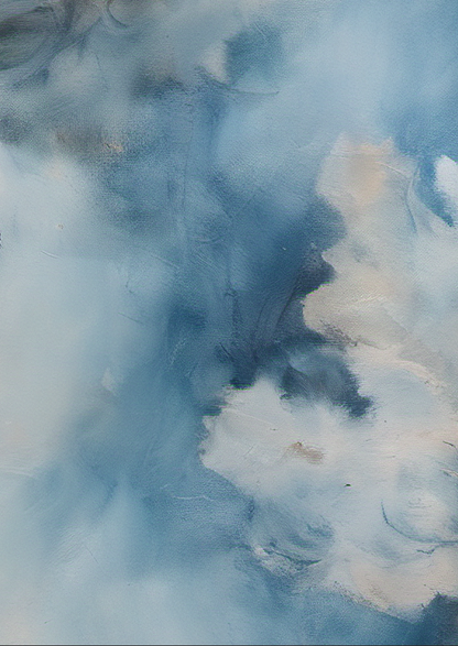 Abstract art with swirling blue and white patterns