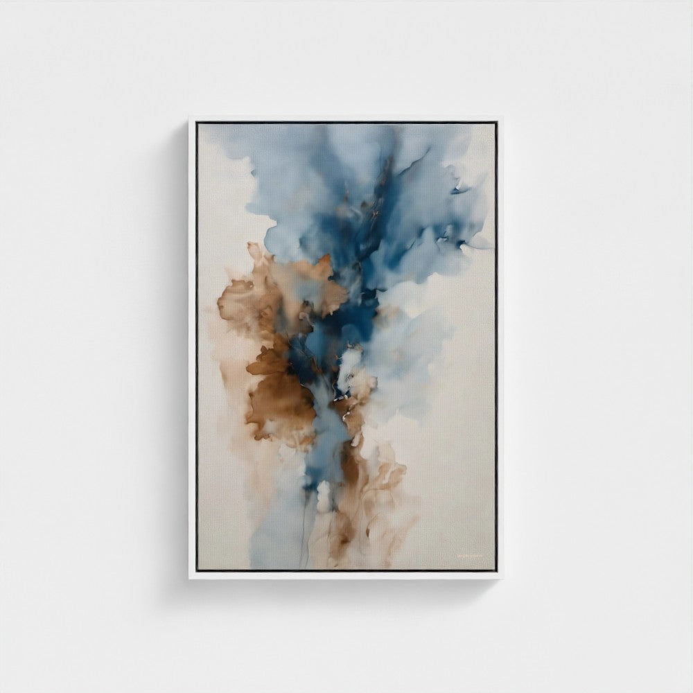 Abstract art print with blue and brown colors on a white background