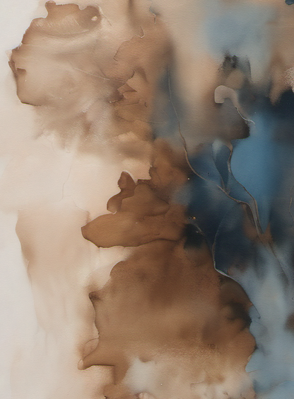 Abstract art with brown, blue, and white colors