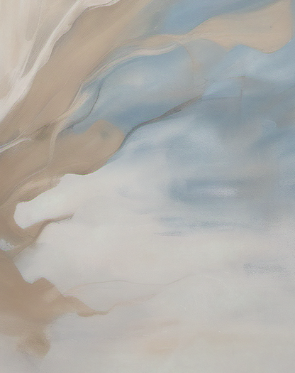 Abstract art with soft, blended colors in beige, blue, and white.