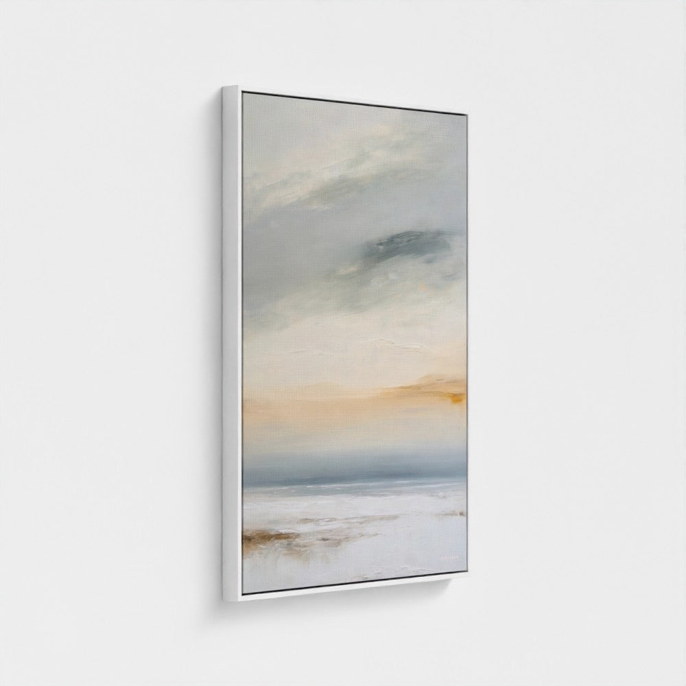 Framed abstract artwork with soft colors on a white background