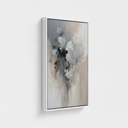 Abstract painting with soft colors on a light gray background