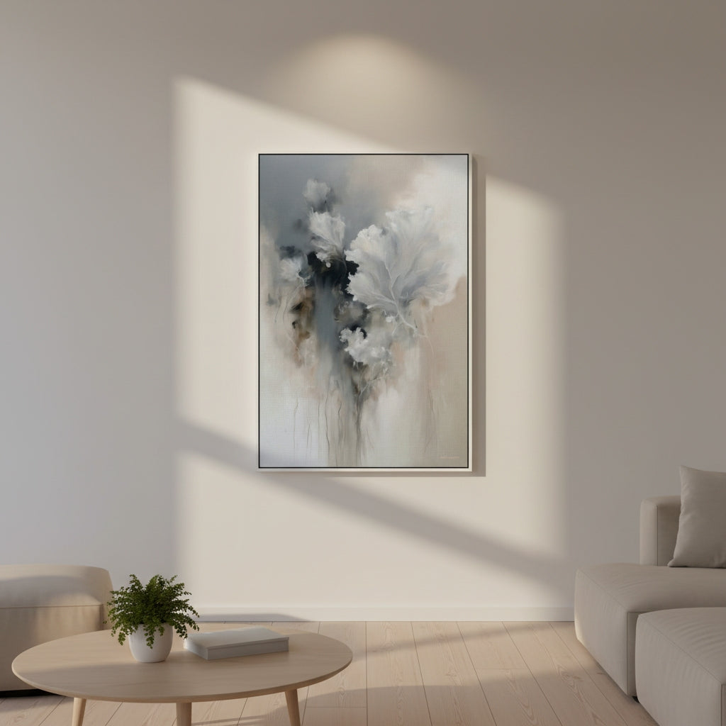 Abstract painting on a wall in a modern living room