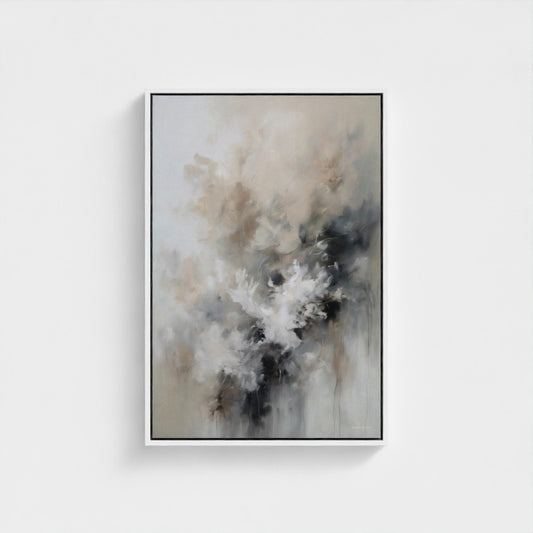 Abstract art piece with earthy tones on a white background