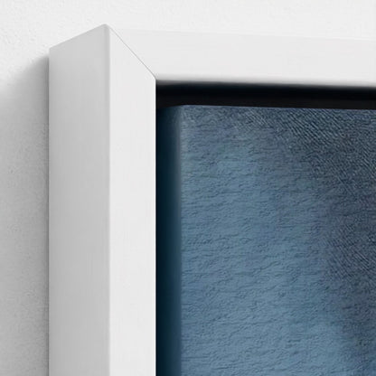 Close-up of a white frame corner with a textured blue background