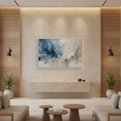 Modern living room with abstract painting on a beige wall
