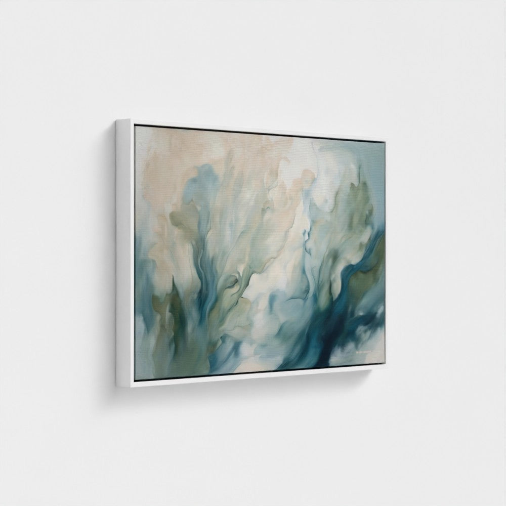 Abstract painting with soft colors on a white wall