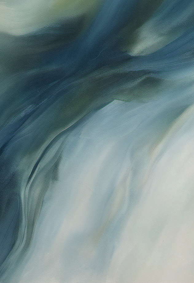 Abstract painting with swirling blue and green colors