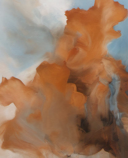 Abstract art with swirling orange and blue patterns