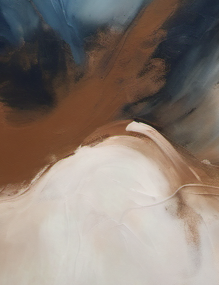 Abstract art with brown, blue, and white colors