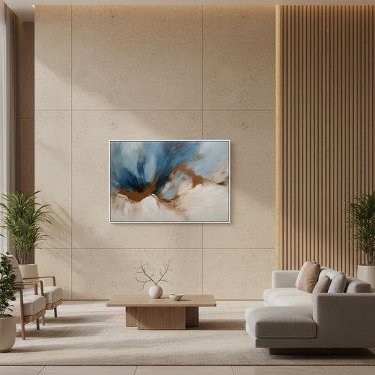 Modern living room with a abstract painting on the wall