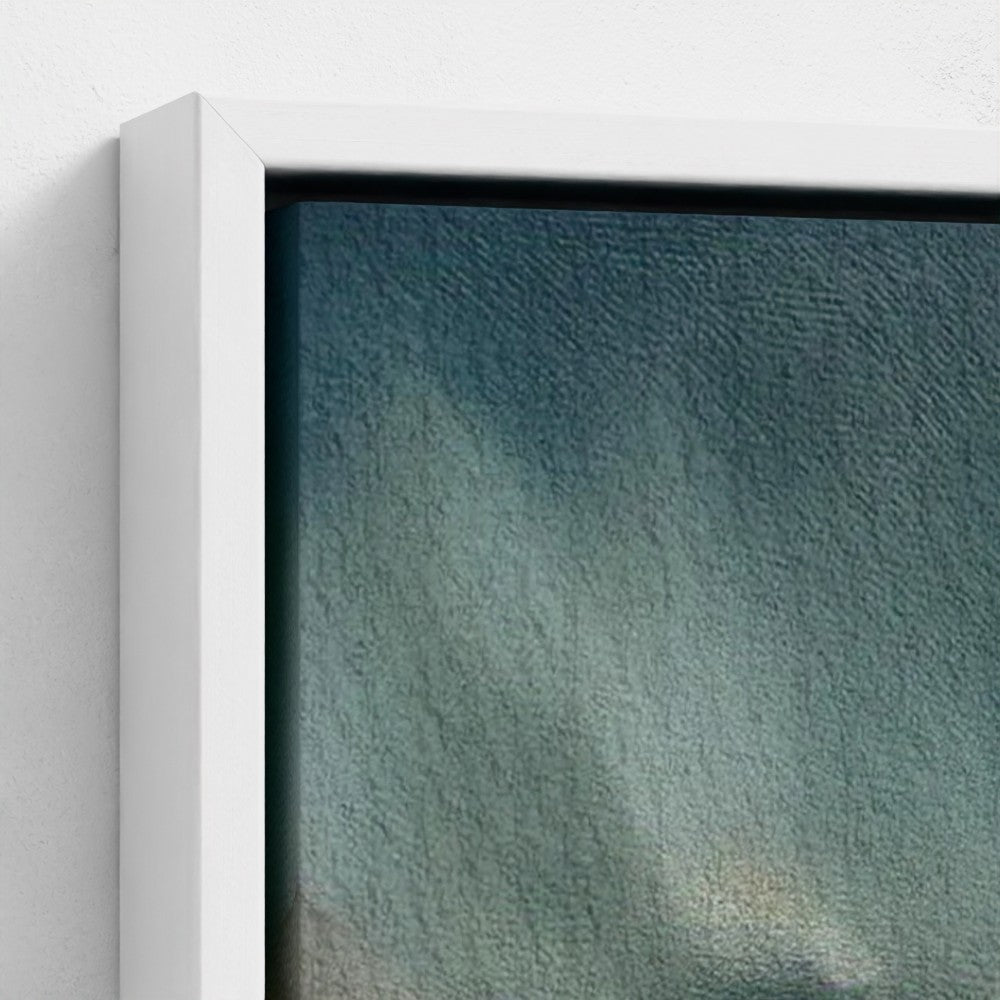Framed abstract artwork with a textured green and blue gradient.