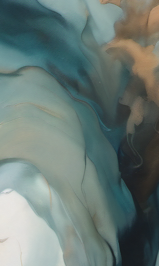 Abstract artwork with flowing blue and brown colors