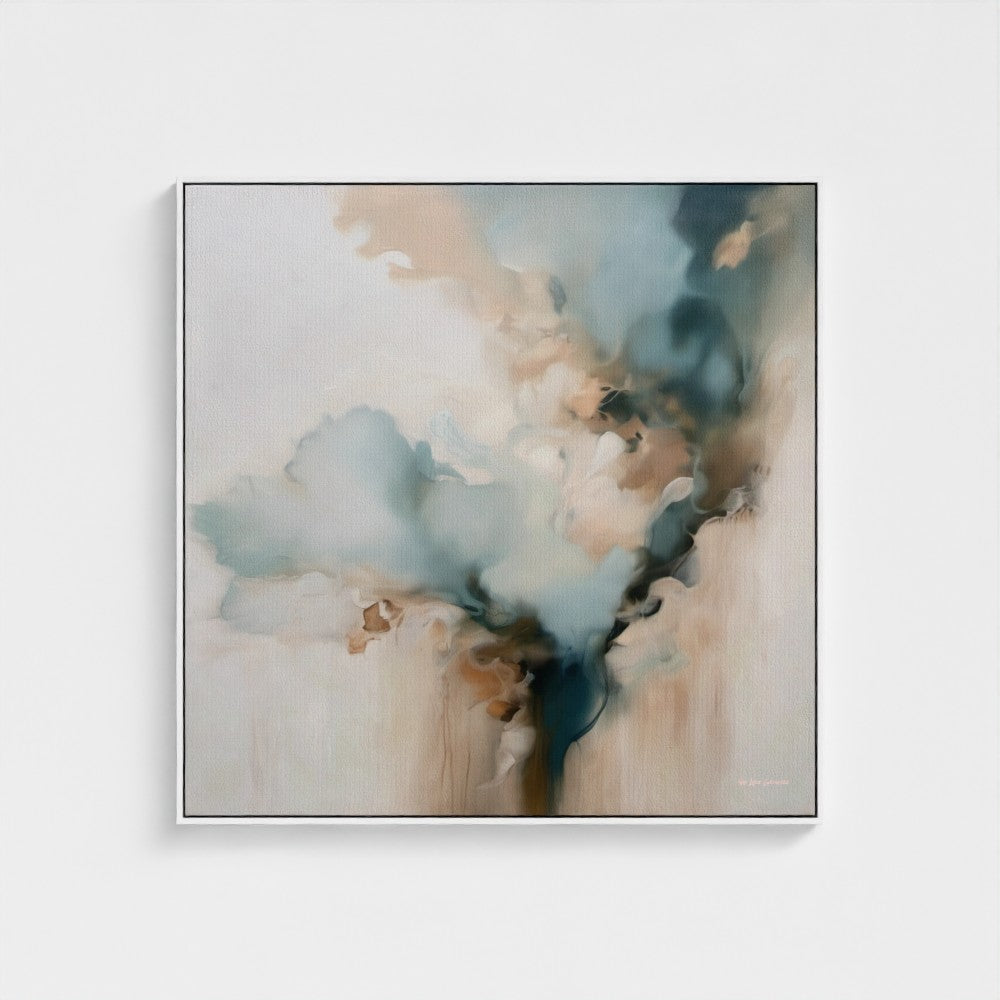 Abstract art piece with soft colors on a white background