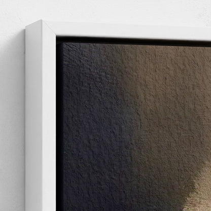 Close-up of a textured wall with a white frame on a light gray background