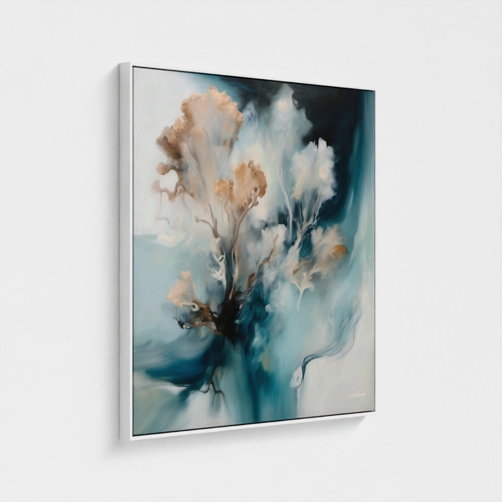 Abstract painting with soft colors on a white background