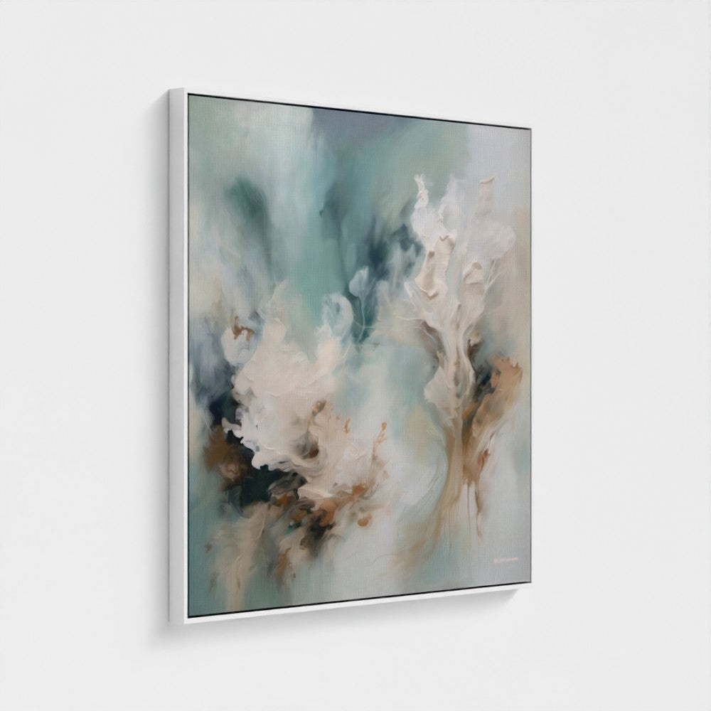 Abstract art painting with soft colors on a white background