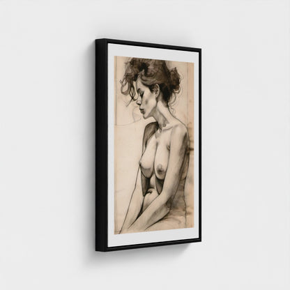 Framed artwork of a nude woman on a white wall