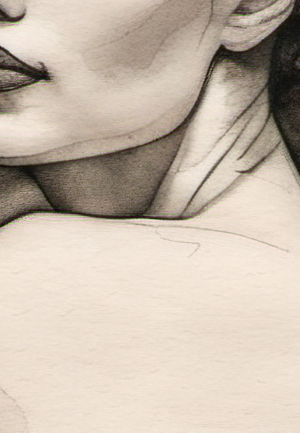 Close-up of a person's neck and shoulders with a blurred background