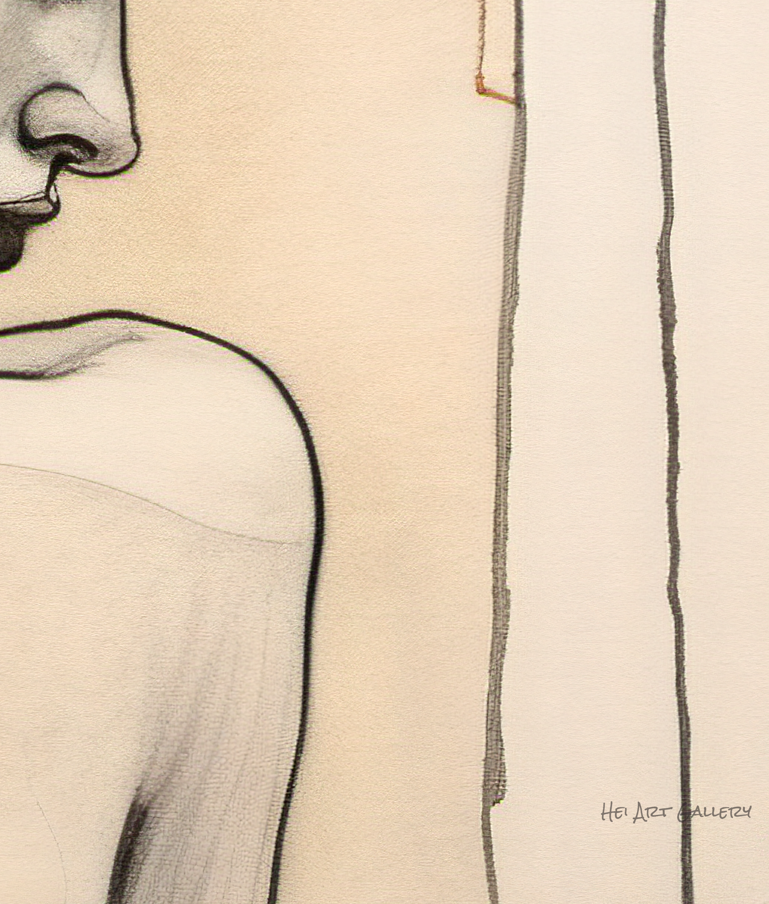 Artistic depiction of a woman's profile with abstract elements on a beige background