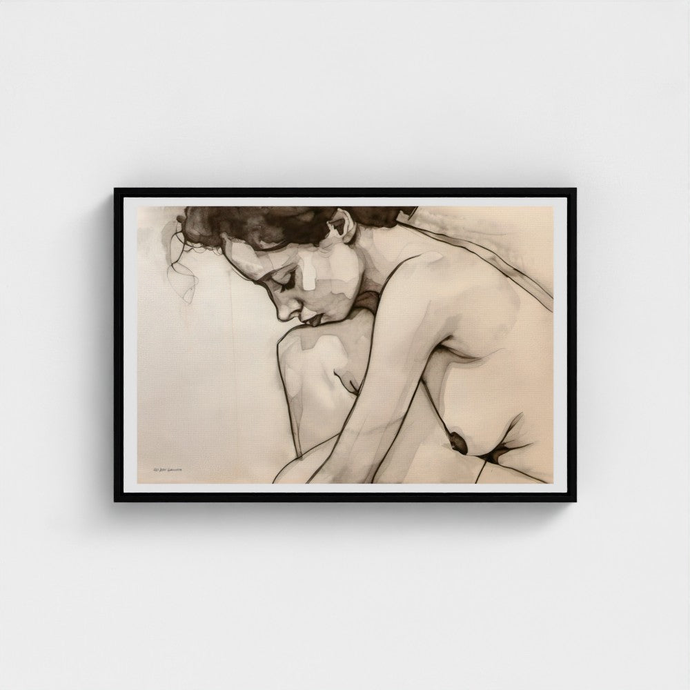 Framed artwork of a nude figure on a plain background