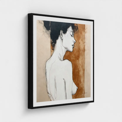 Artistic depiction of a nude figure with a white frame on a light gray background