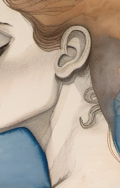 Close-up of a person's ear with intricate detailing