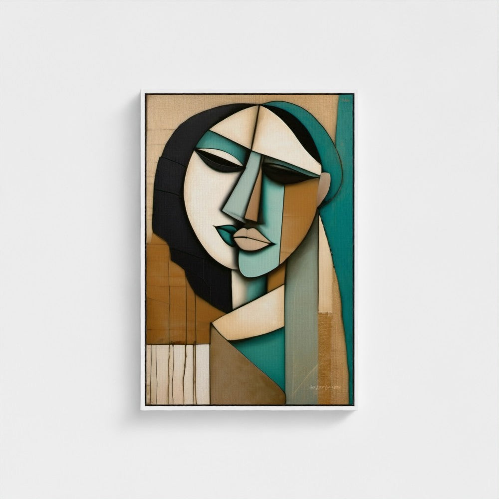 Abstract art piece with geometric shapes on a beige background